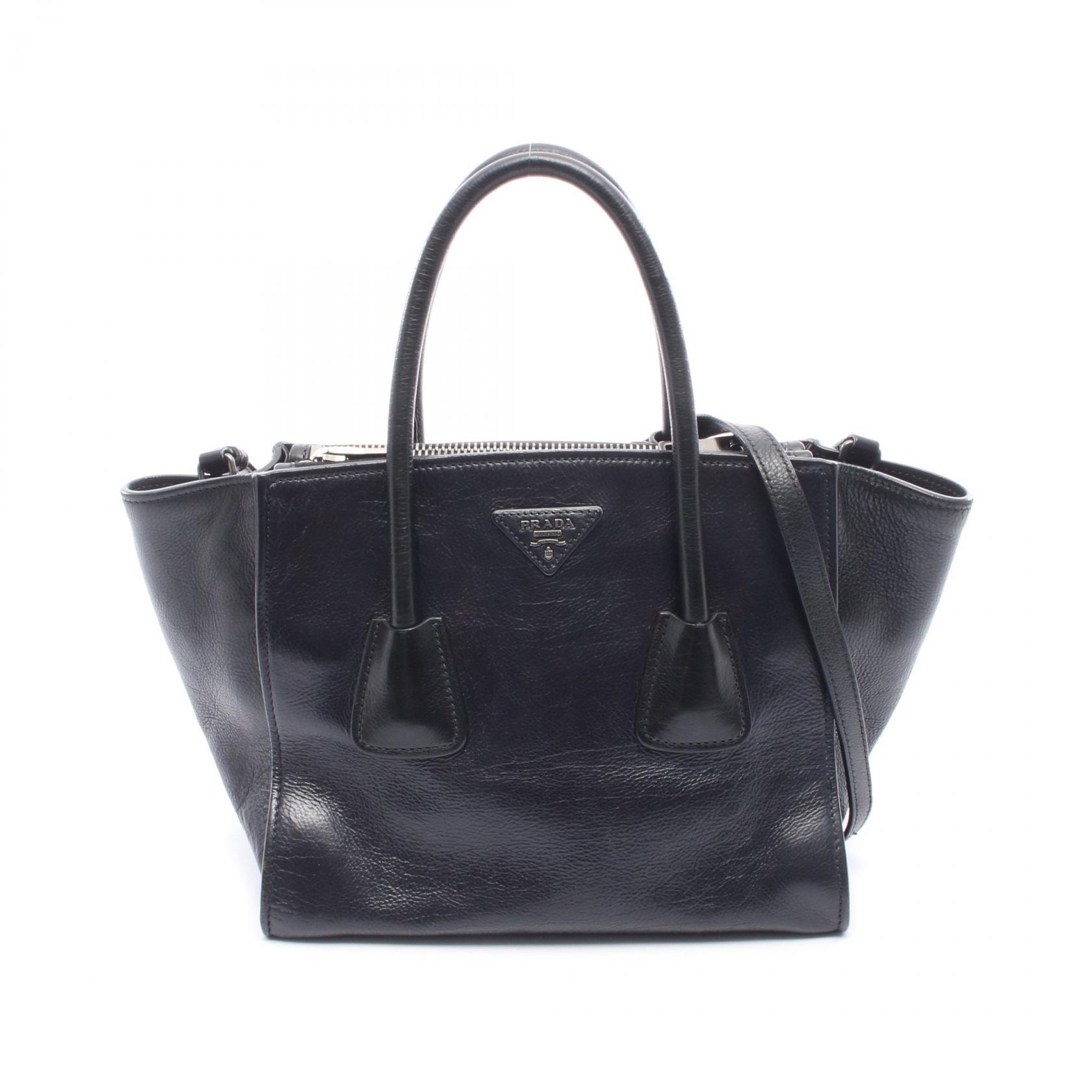 プラダ PRADA GLACE'CALF 2WAY ハンドバッグ バッグ レザー レディース ブラック系 B2625M 【中古】
