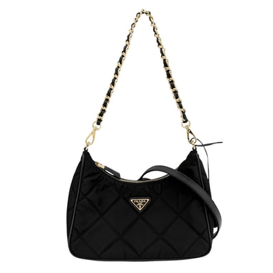 PRADA プラダ 2WAY トライアングルロゴ ミニバッグ ハンドバッグ ショルダーバッグ 肩掛け 斜め掛け キルティング 1BC204 ナイロン ブラック 黒 ゴールド金具 ユニセックス 美品【中古品】