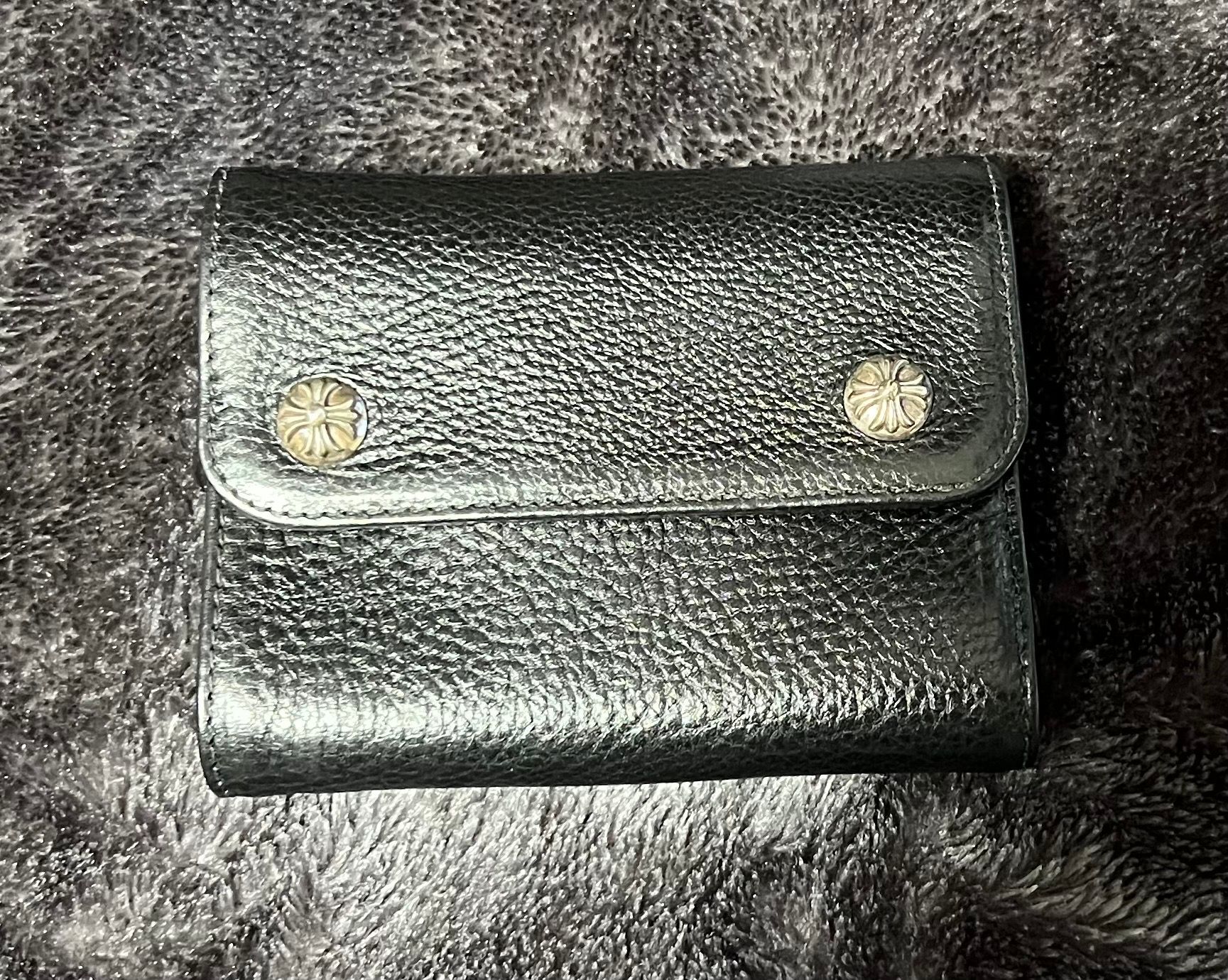 Chrome Hearts Wave Mini Cross Ball Button Leather Wallet "Black/Silver"