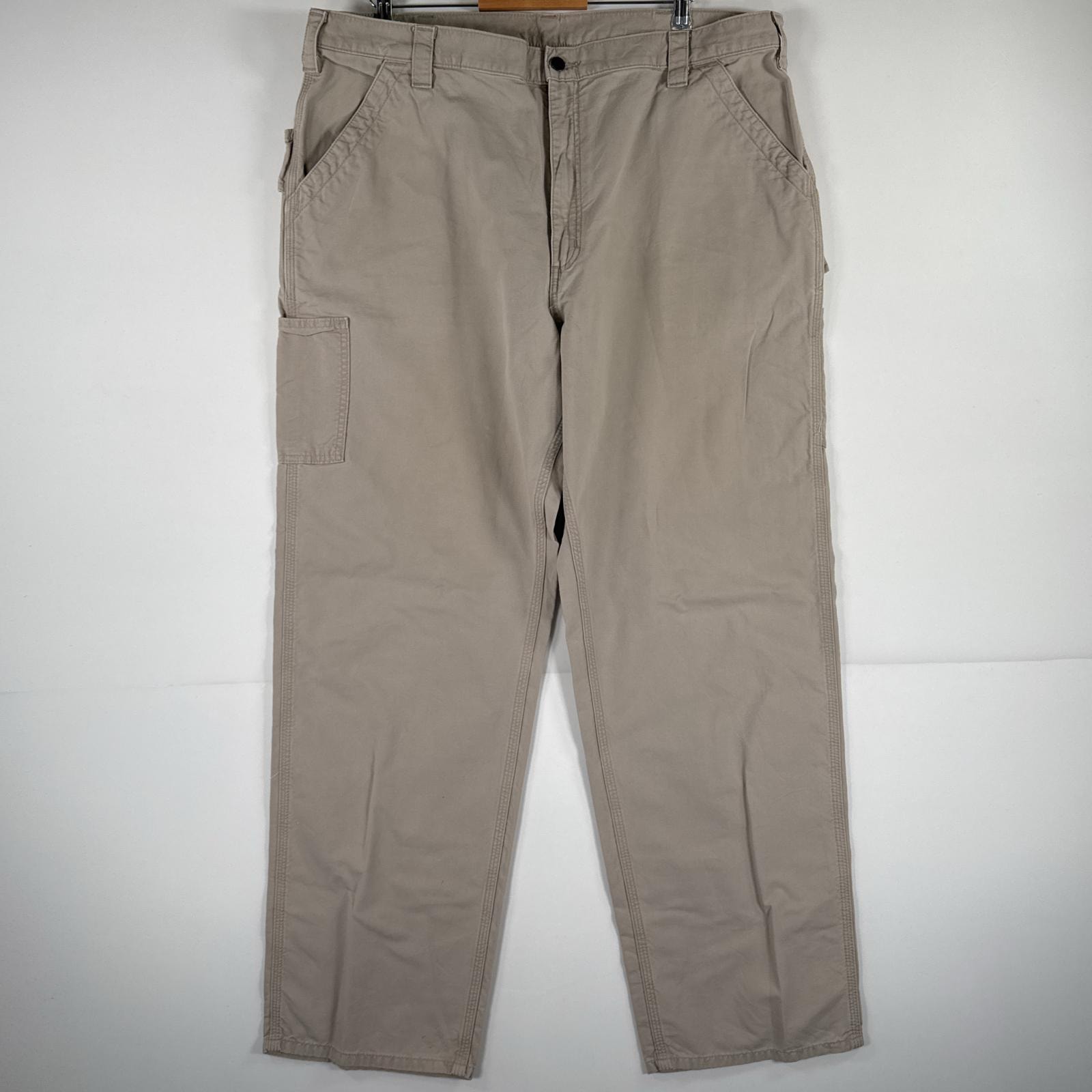 古着 カーハート Carhartt ワークパンツ ダック ペインターパンツ 作業着 ワンポイント ロゴ 大きいサイズ w42 L34  ベージュ メンズ