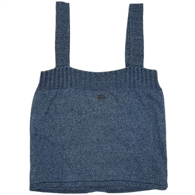 CHANEL シャネル トップス タンクトップ アパレル ニットキャミソール 服 ロゴ ヴィンテージ 38 ブルー 青 コットン レディース 夏 1999年【中古品】