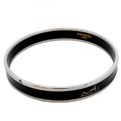 ★SALE【6jdb0211】エルメス バングル エマイユPM メタル 七宝焼き シルバー ブラック【中古】レディース