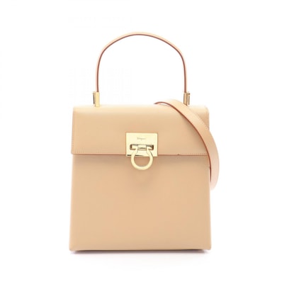 サルヴァトーレフェラガモ Salvatore Ferragamo ガンチーニ 2WAY ハンドバッグ バッグ レザー レディース ベージュ系 21 0160 【中古】