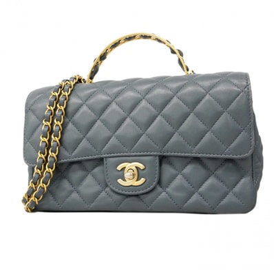 ★SALE【6db1631-k】シャネル ハンドバッグ マトラッセ チェーンショルダー ラムスキン ブルー シャンパンゴールド金具 2wayバッグ【中古】レディース