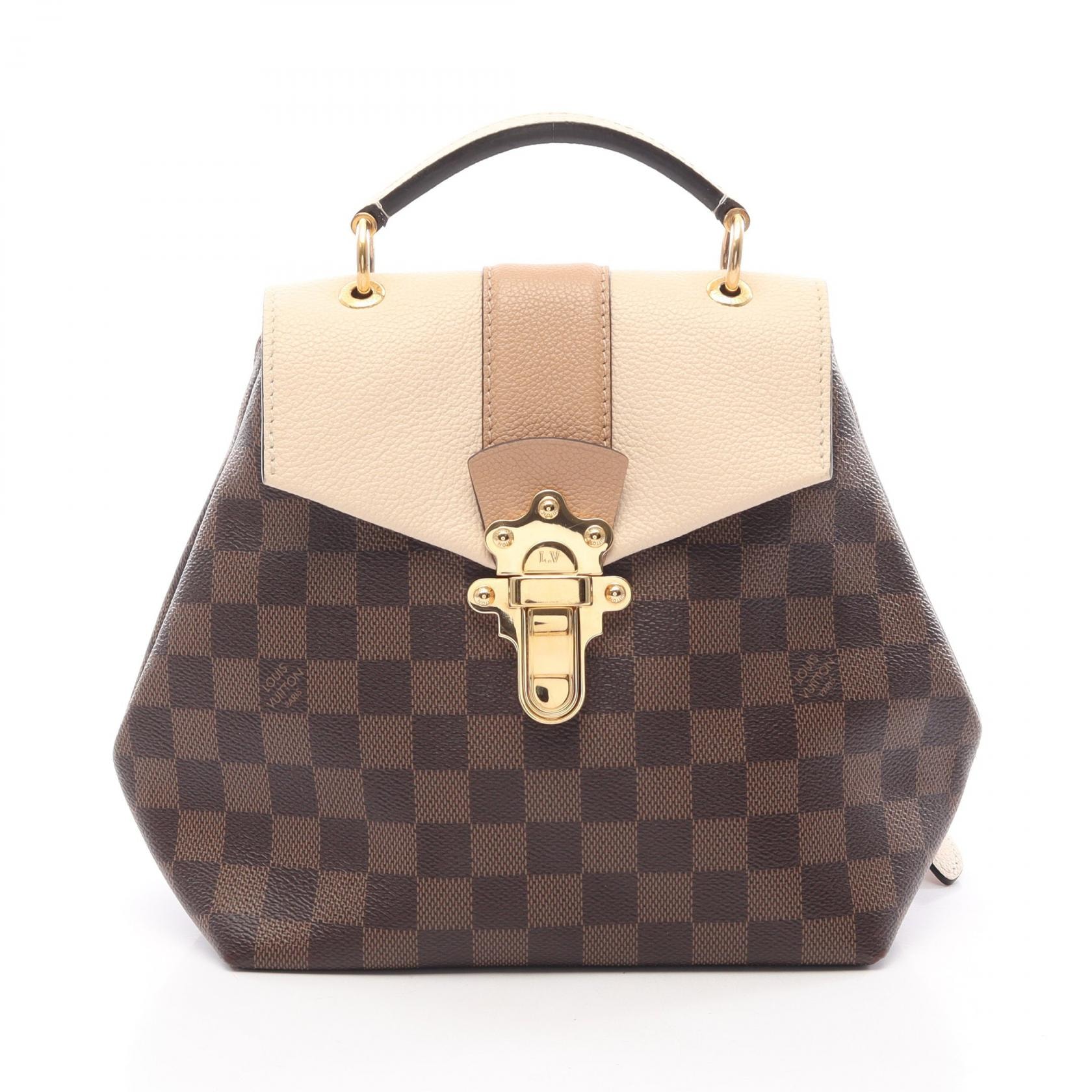 ルイ・ヴィトン LOUIS VUITTON クラプトン ダミエエベヌ クレーム リュックサック バックパック バッグ PVCコーティングキャンバス レザー ベージュ レディース ブラウン系 / ベージュ系 N42259 【中古】