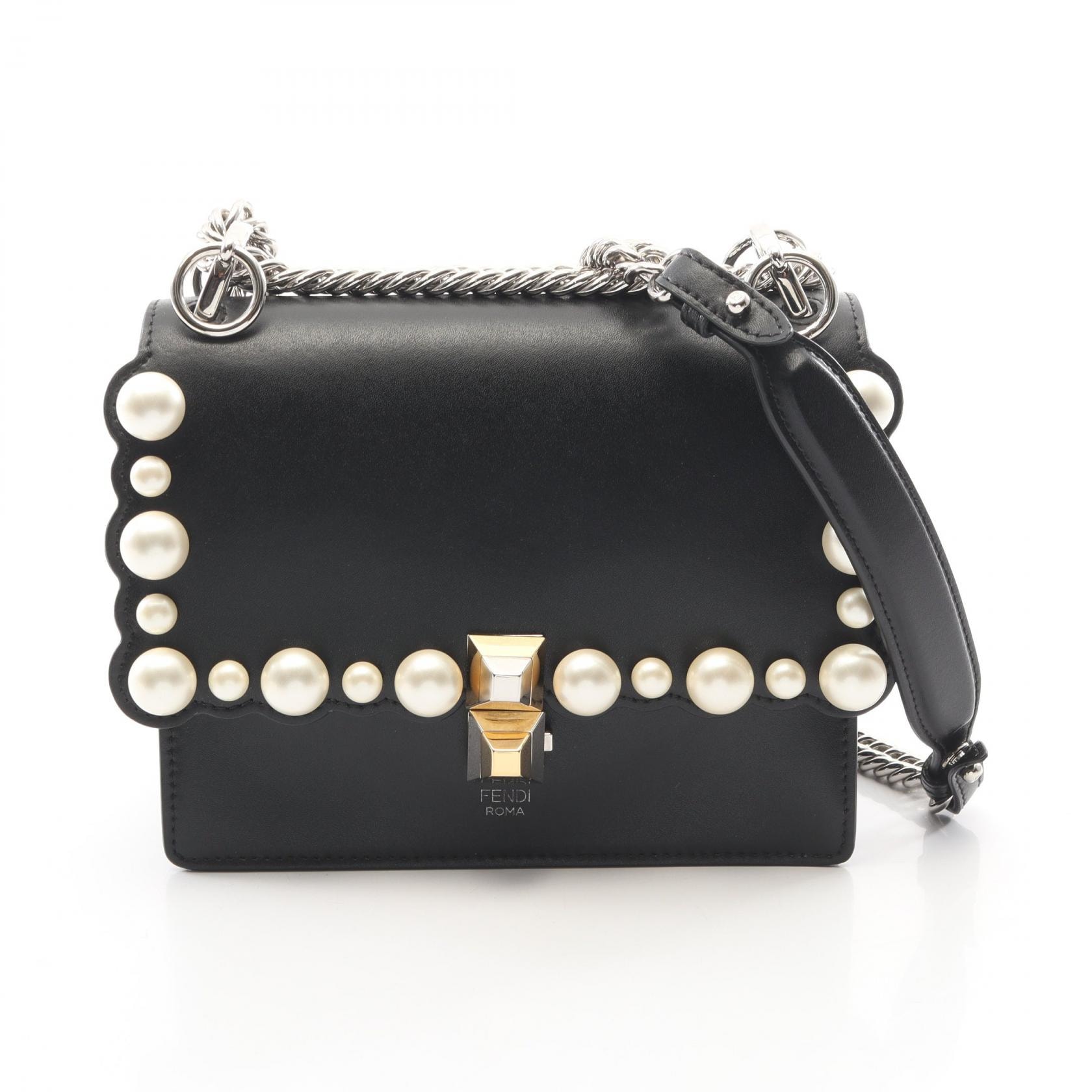 フェンディ FENDI MINI KAN I ミニ キャナイ ショルダーバッグ バッグ レザー レディース ブラック系 8M0381 【中古】