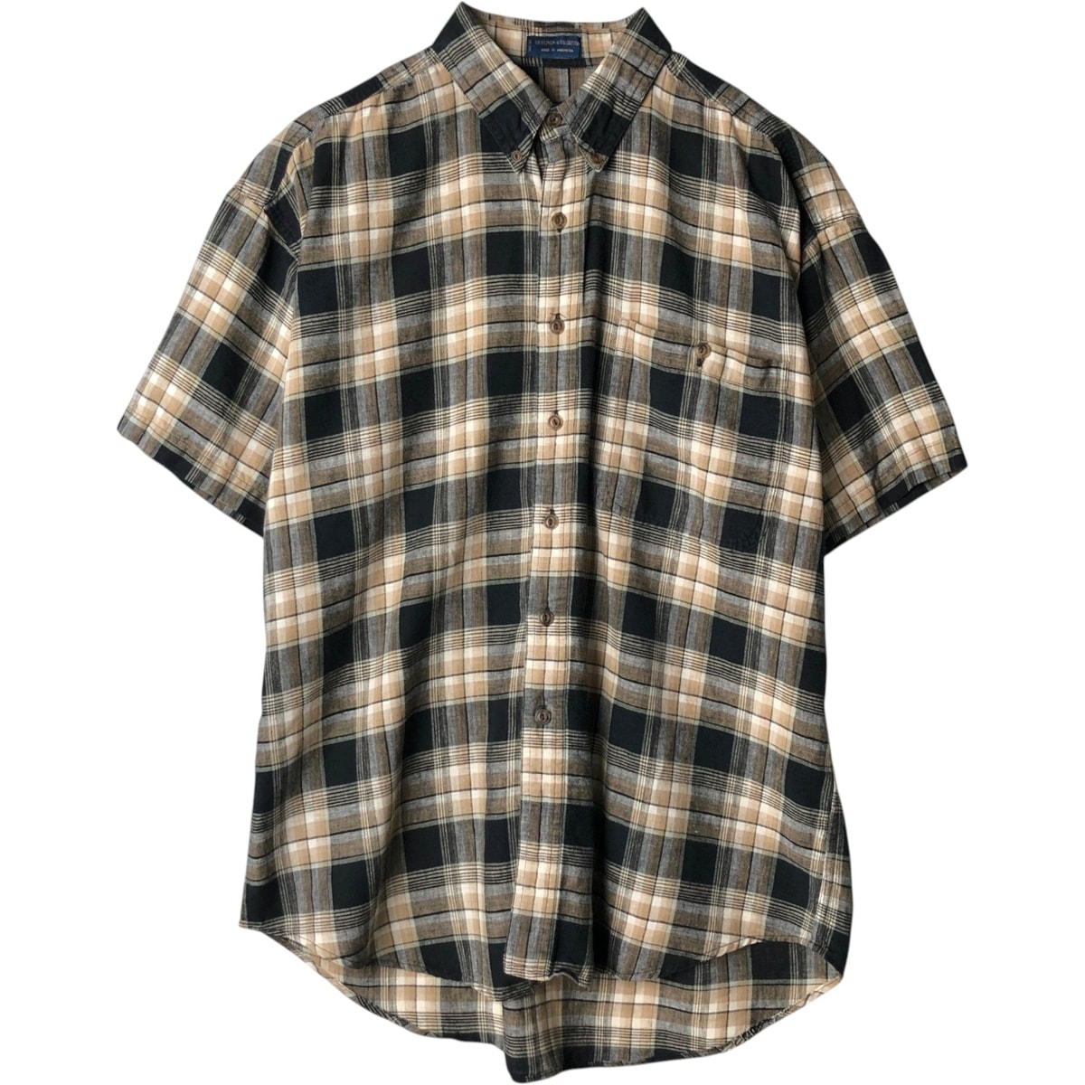 古着 80年代 ラルフローレン Ralph Lauren CHAPS チャップス チェック柄 半袖 リネン×コットン ボタンダウンシャツ L メンズL相当 ヴィンテージ/eaa649200
