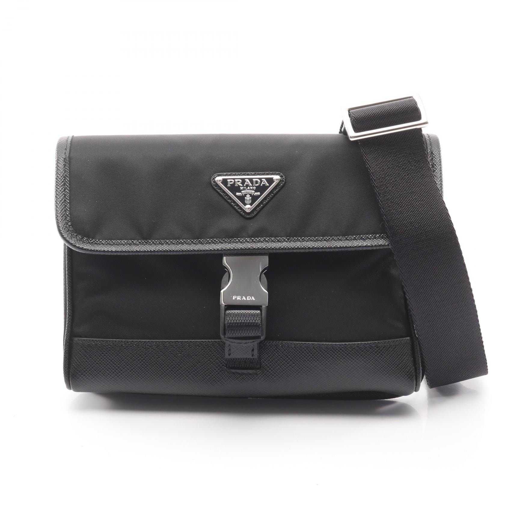 プラダ PRADA RE NYLON TESSUTO+SAFFIANO スマホケース ショルダーバッグ バッグ ナイロン サフィアーノレザー メンズ ブラック系 2ZH1082DMHF0002 【新品】