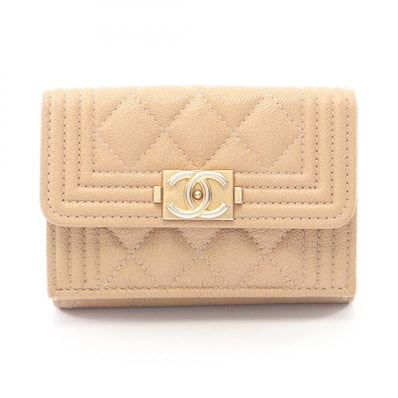 シャネル CHANEL ボーイシャネル 三つ折り財布 財布 キャビアスキン(グレインドカーフ) レディース ベージュ系 A84432 【中古】