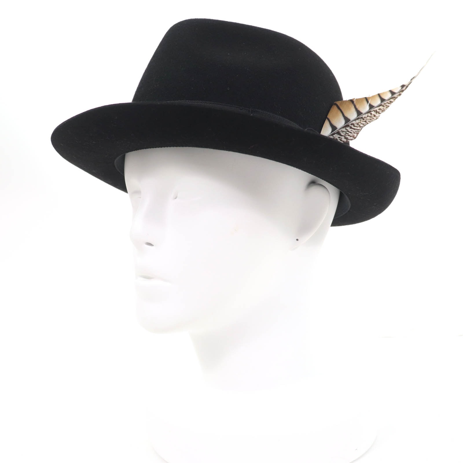 極美品 ラルフローレンパープルレーベル
 ハット FEDORA WITH SIBGLE FEATHER PHILIP TREACY ブラック レディース F