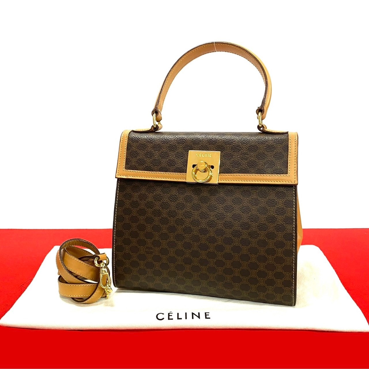 CELINE セリーヌ マカダム ブラゾン トリオンフ 柄 ロゴ リング金具 レザー PVC ショルダーバッグ ブラウン
43031