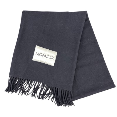 MONCLER 極美品 モンクレール 2023年 ロゴ マフラー 3C00018 ウール ネイビー ホワイト 大判 ストール 箱付き プレゼント ギフト Aランク 中古 鑑定済 モンクレールマフラー