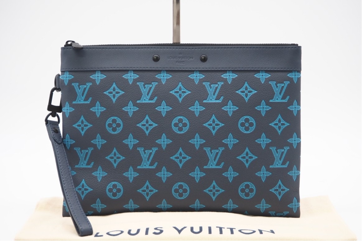 極美品 LOUIS VUITTON ルイ・ヴィトン シャドウ ポシェット トゥ ゴー M82321 クラッチバッグ ネイビー ブルー コーティングキャンバス メンズ