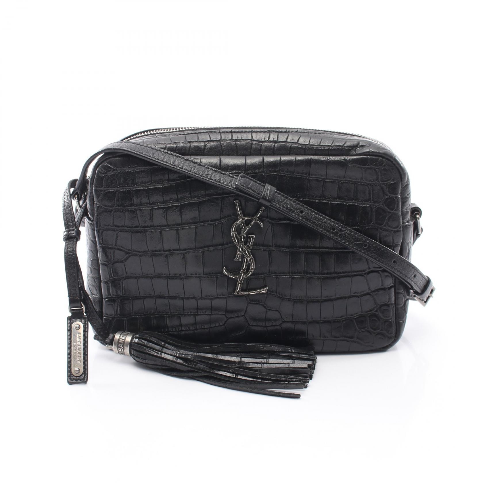 サンローランパリ SAINT LAURENT PARIS LOU ルー モノグラム クロコ型押し カメラバッグ ショルダーバッグ バッグ レザー レディース ブラック系 505730 【中古】