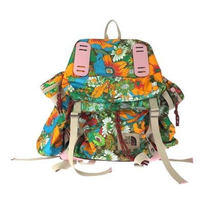 美品 GUCCI グッチ ノースフェイス フラワー マルチカラー ポリエステル コットン/ レザー/ リュック・デイパック バックパック 601830 【中古】