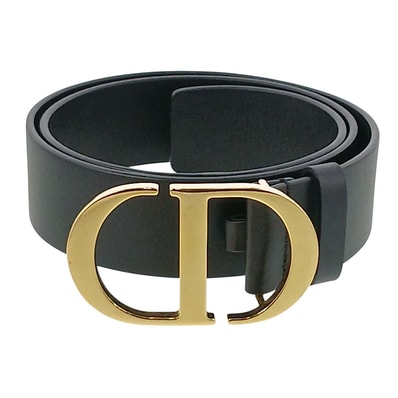 Christian Dior クリスチャンディオール 30 MONTAIGNE ベルト 75 ベルト レザー ブラック ゴールド金具 レディース【中古】