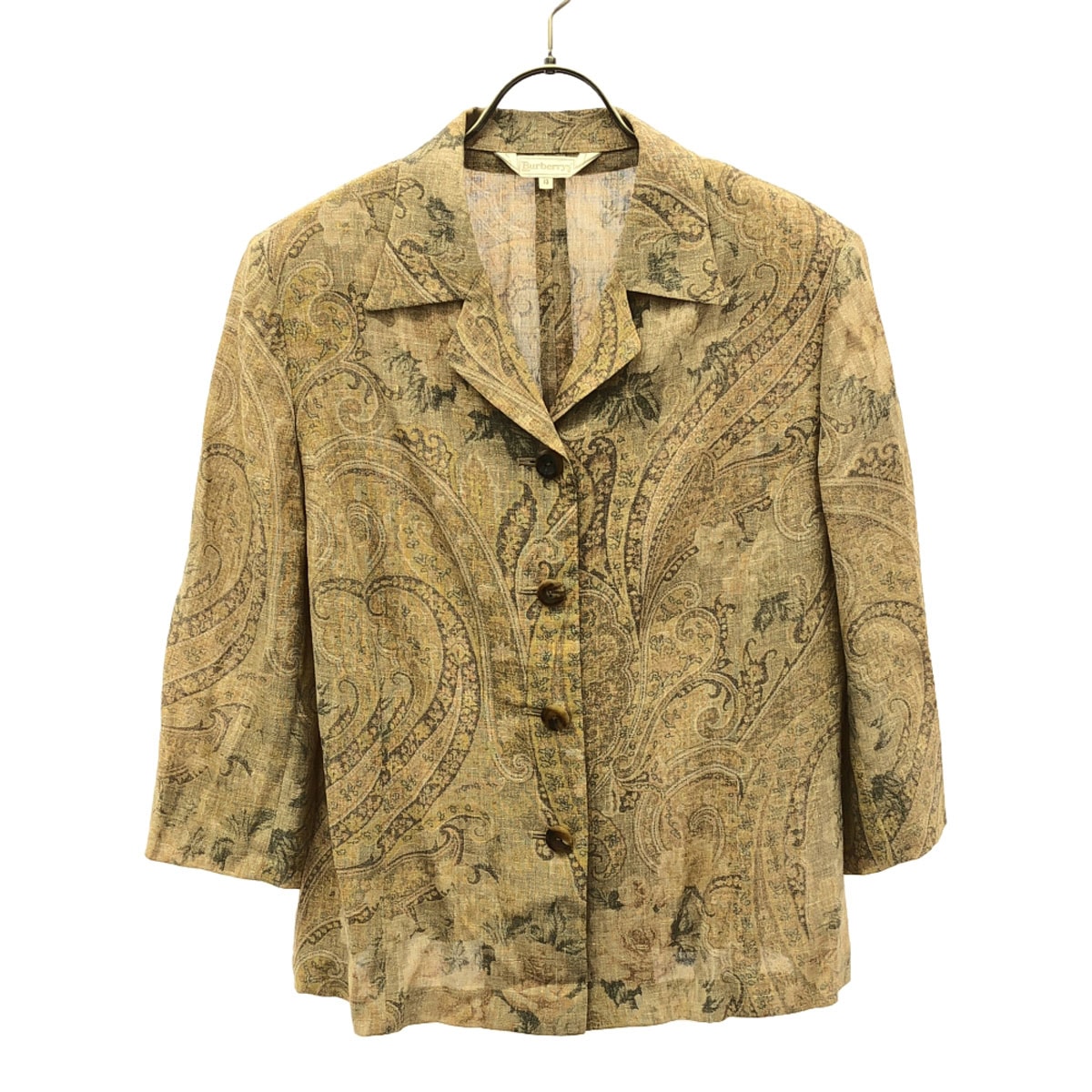 Burberrys バーバリーズ 90s 三陽商会 リネンブレンド オールド ペイズリー柄 7分袖 ジャケット 13 ベージュ