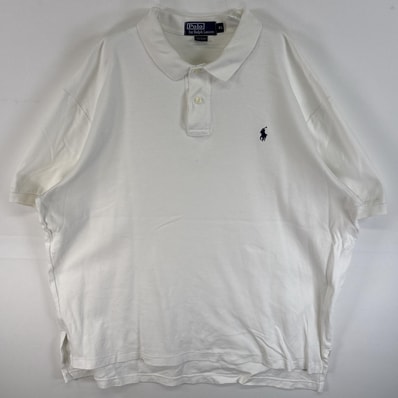 古着 90's/90年代 ポロバイラルフローレン Polo by Ralph Lauren 半袖 ポロシャツ ワンポイント ロゴ 刺繍 大きいサイズ 2ボタン XL ホワイト 無地 メンズ