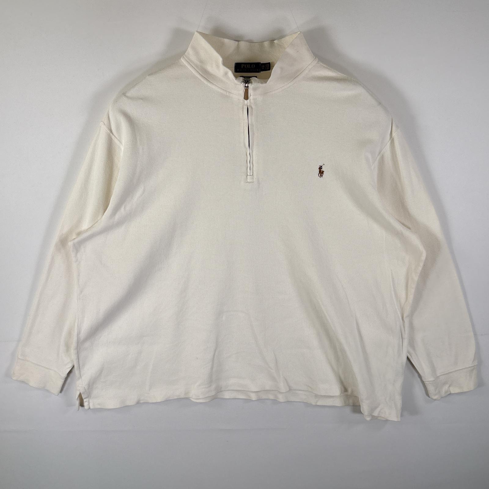 古着 ポロ・ラルフローレン POLO RALPH LAUREN セーター ハーフジップ ニット ESTATE RIB ロゴ刺繍 大きいサイズ 2XB アイボリー メンズ