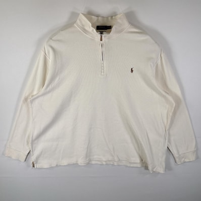 古着 ポロ・ラルフローレン POLO RALPH LAUREN セーター ハーフジップ ニット ESTATE RIB ロゴ刺繍 大きいサイズ 2XB アイボリー メンズ