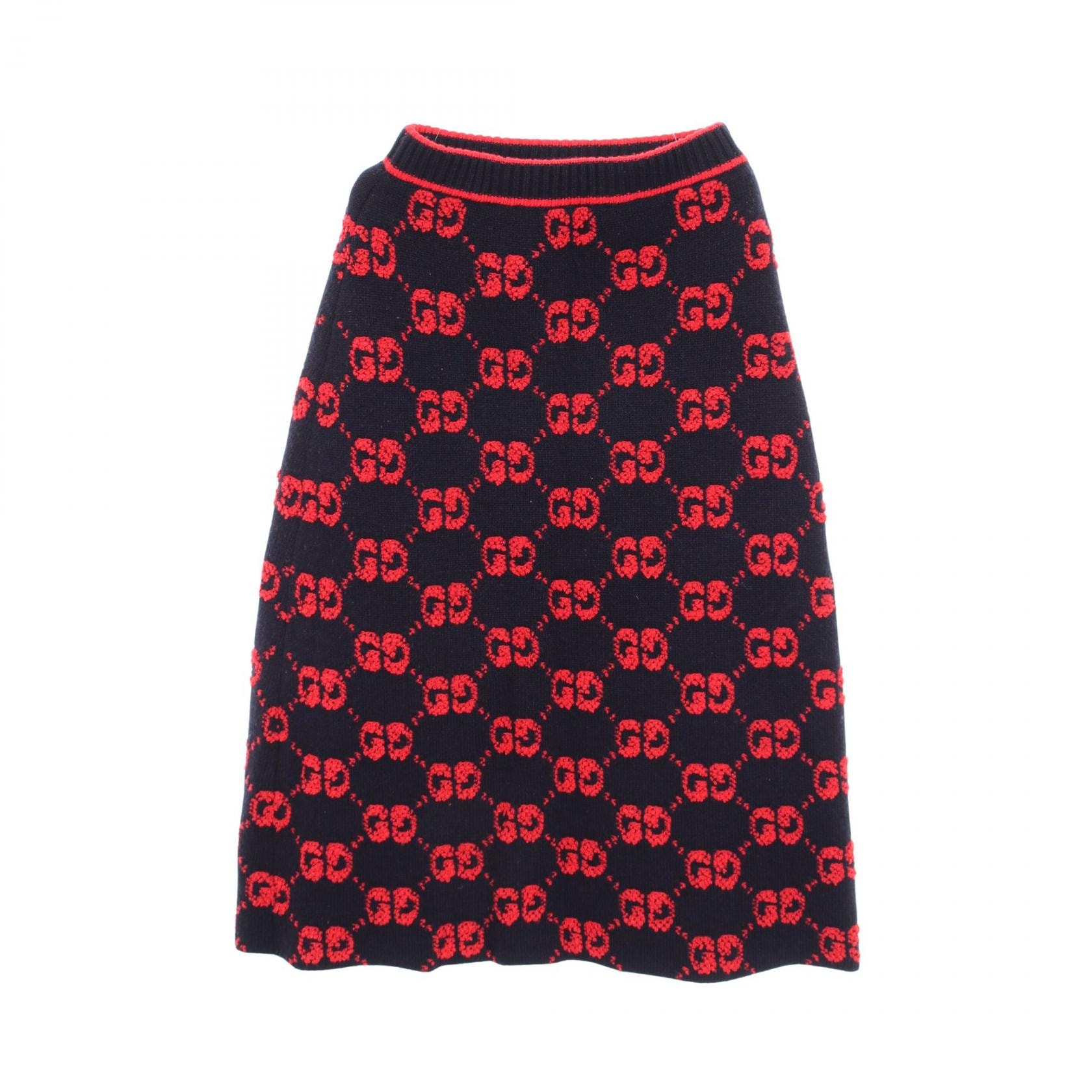 グッチ GUCCI GGウール ブークレ ジャカード スカート 衣料品 ボトムス ウール レディース ネイビー系 / レッド系 713301 【中古】