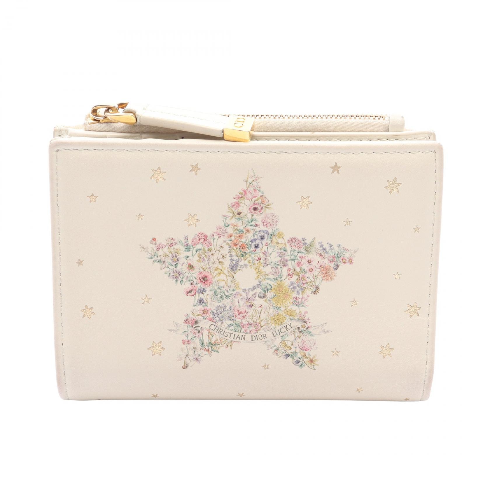 ディオール Dior Lucky Dahlia 二つ折り財布 財布 レザー レディース アイボリー系 / マルチカラー 【中古】