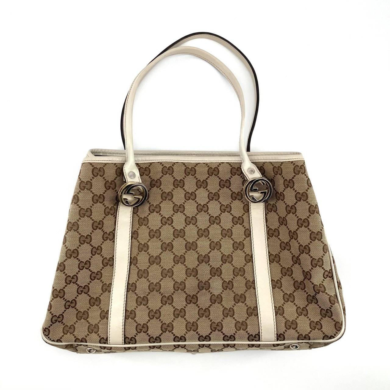 GUCCI(グッチ) GGツインズ キャンバス×レザー インターロッキング金具 232957 トートバッグ ベージュ