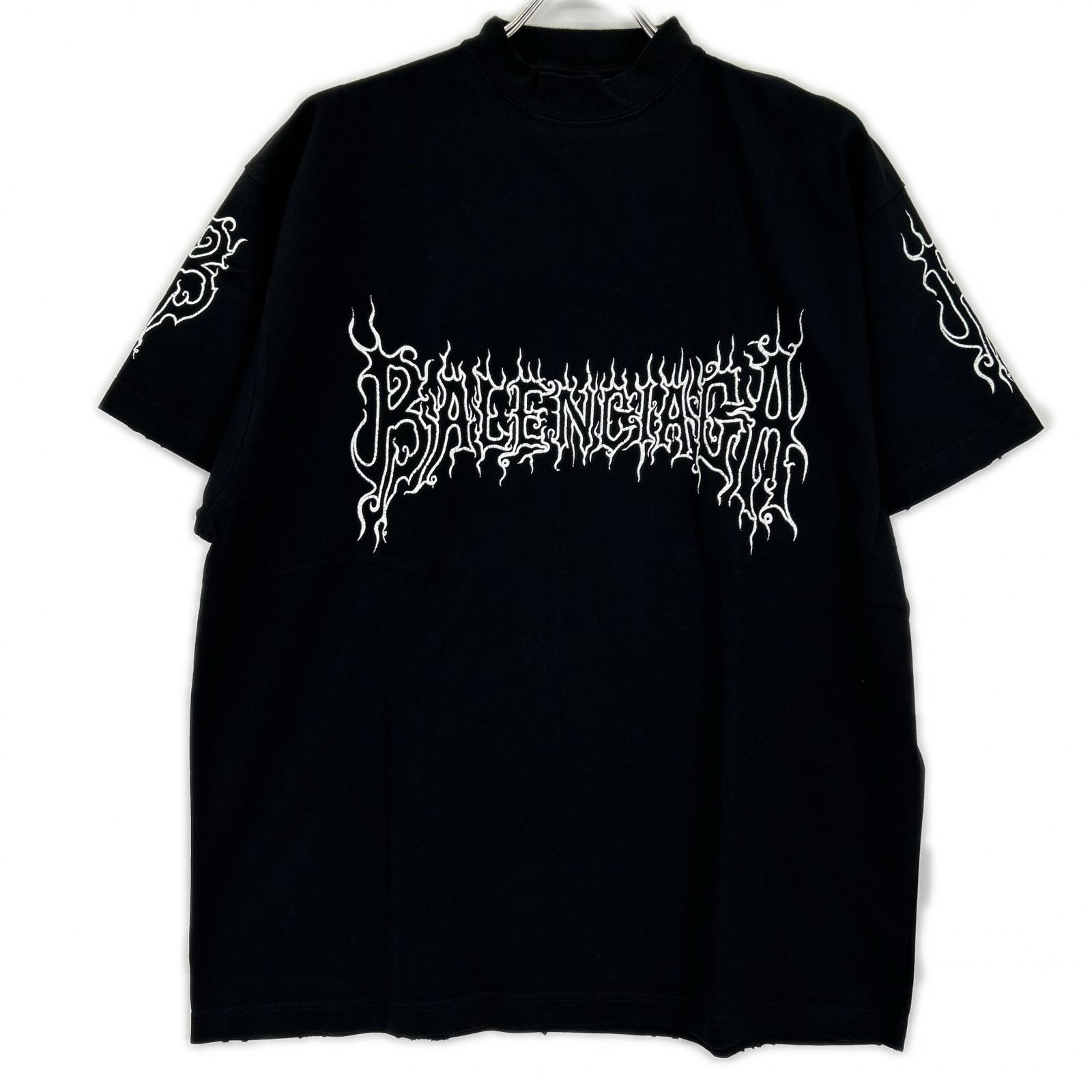 バレンシアガ 23年 739028 ブラック ダークウェーブコットンTシャツ L