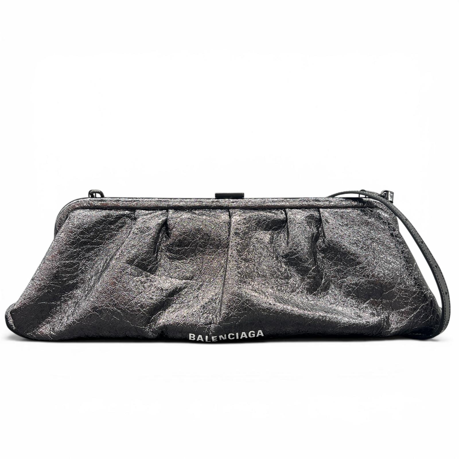 BALENCIAGA 希少 極美品 バレンシアガ CLOUD クラウド 2way ショルダーバッグ クラッチバッグ 618899 レザー ガンメタル ロゴ クロスボディ Aランク 中古 鑑定済 バレンシアガバッグ