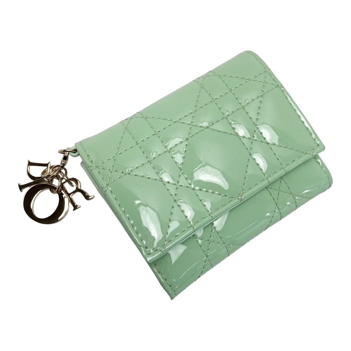 Christian Dior クリスチャンディオール カナージュ ロータスウォレット 97-MA-0224 パステルミント 3つ折り財布
