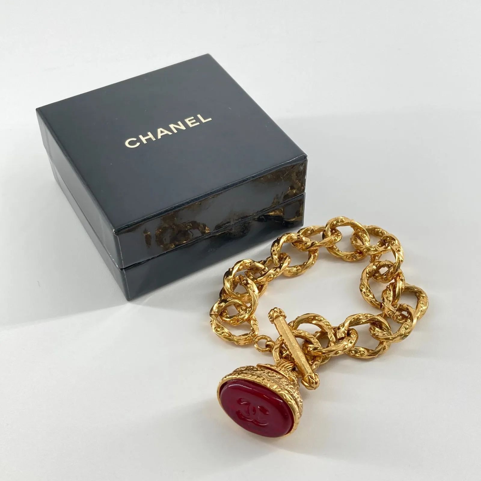 CHANEL(シャネル) ココマーク グリポア カラーストーン ブレスレット ヴィンテージ 93・A ゴールド