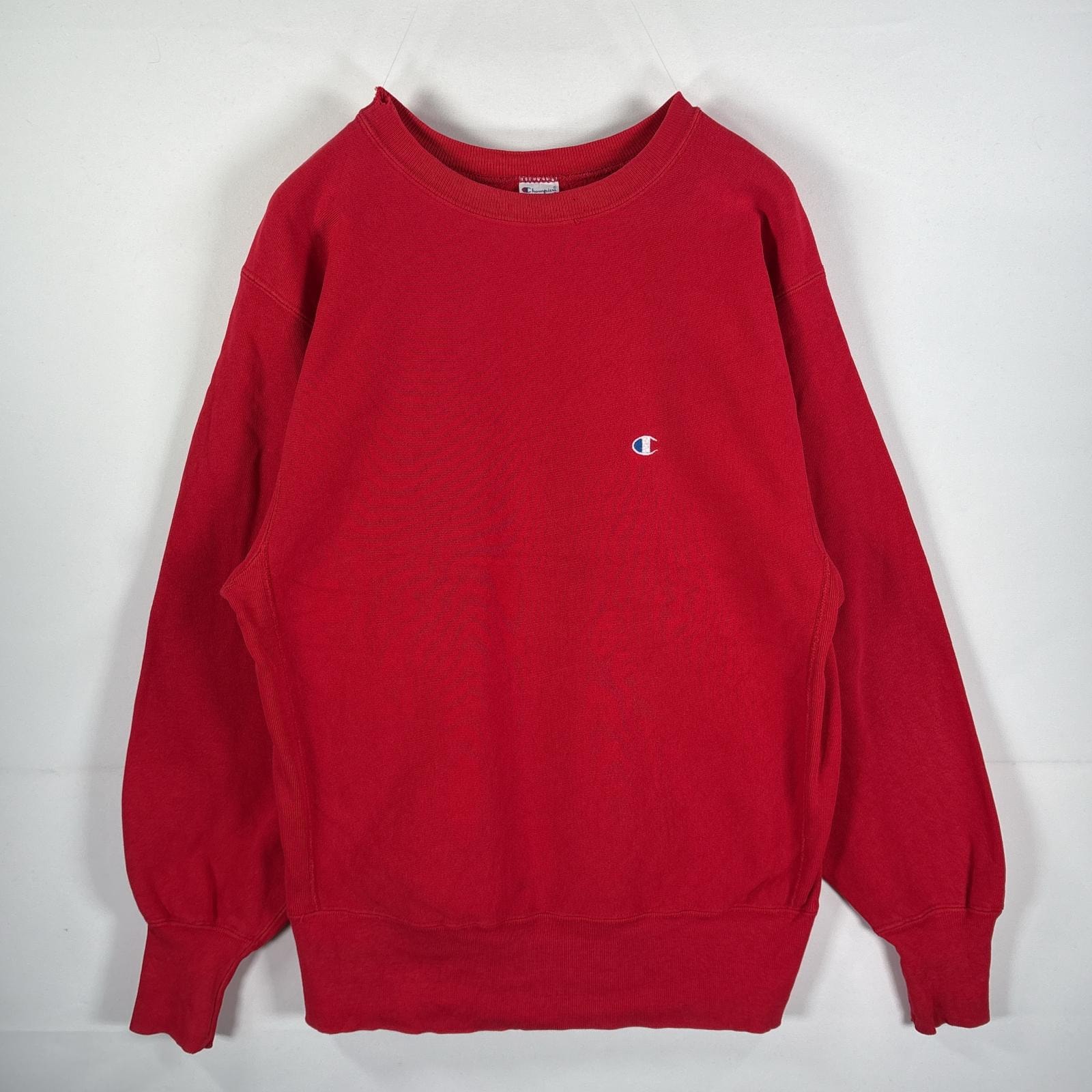古着 90's/90年代 チャンピオン Champion USA製 スウェット リバースウィーブ オリジナル 長リブ ワンポイント刺繍ロゴ LARGE  レッド メンズ