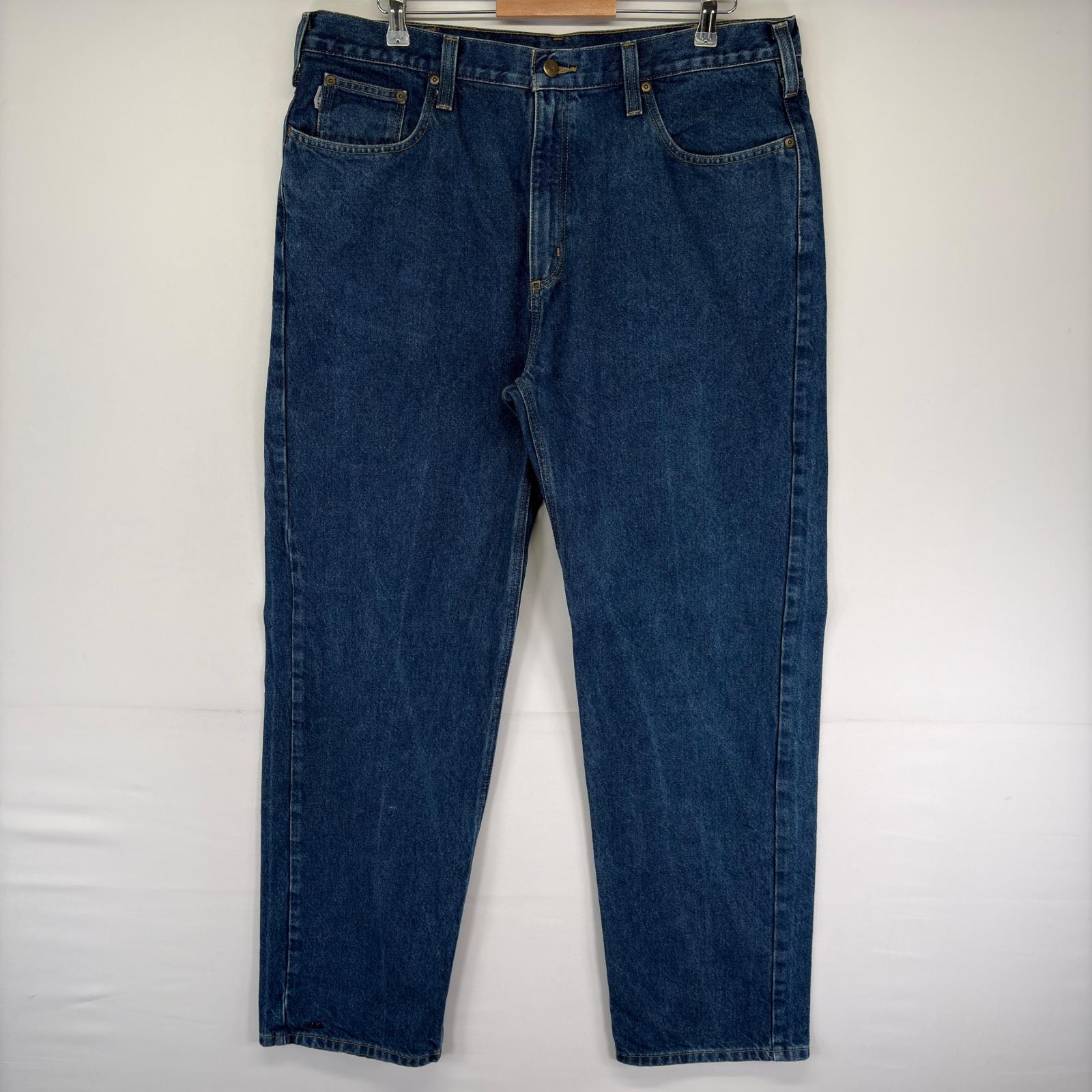 古着 カーハート Carhartt パンツ ジッパーフライ 5ポケット ワンポイントロゴ 大きいサイズ ジーンズ W40 L34  ブルー系 メンズ