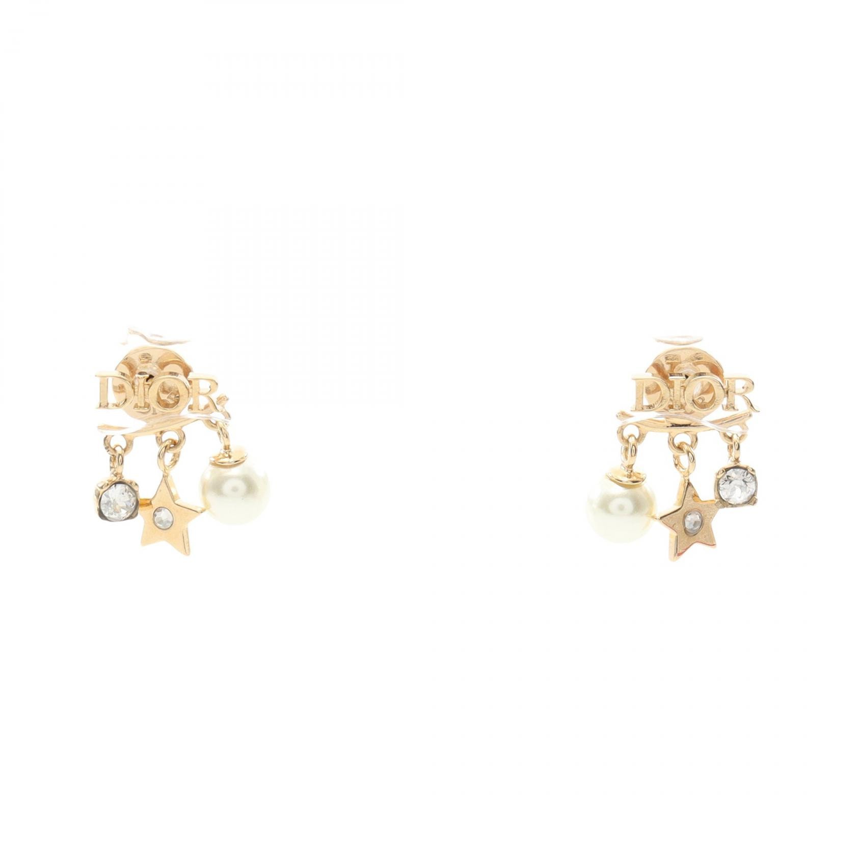 ディオール Dior ロゴ スター ピアス ジュエリー GP(ゴールドメッキ) フェイクパール / ラインストーン レディース ゴールド系 / ホワイト系 / クリア系 【中古】