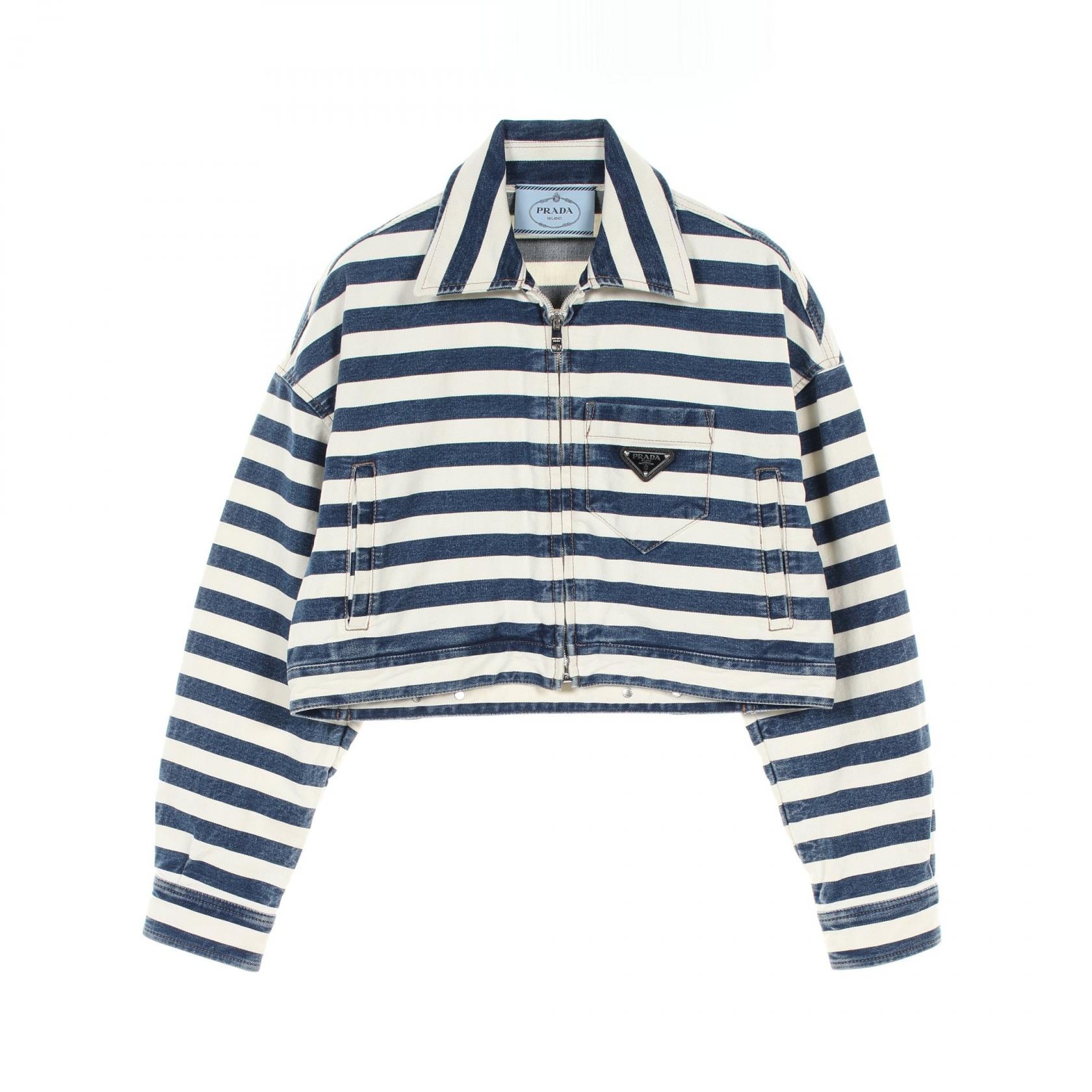 プラダ PRADA デニムジャケット 衣料品 アウター コットン レディース ネイビー系 / ホワイト系 【中古】