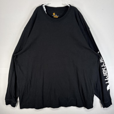 古着 カーハート Carhartt 長袖Tシャツ 袖 バック プリント 大きいサイズ 肉厚 2XL ブラック メンズ
