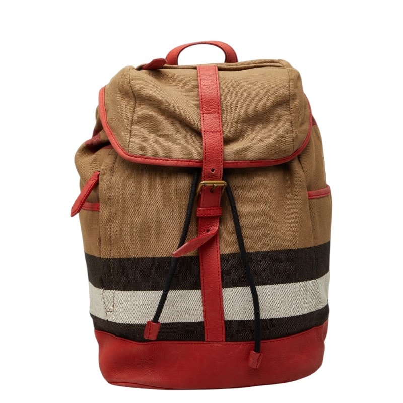 バーバリー チェック リュック バックパック ベージュ マルチカラー キャンバス レザー レディース BURBERRY 【中古】
