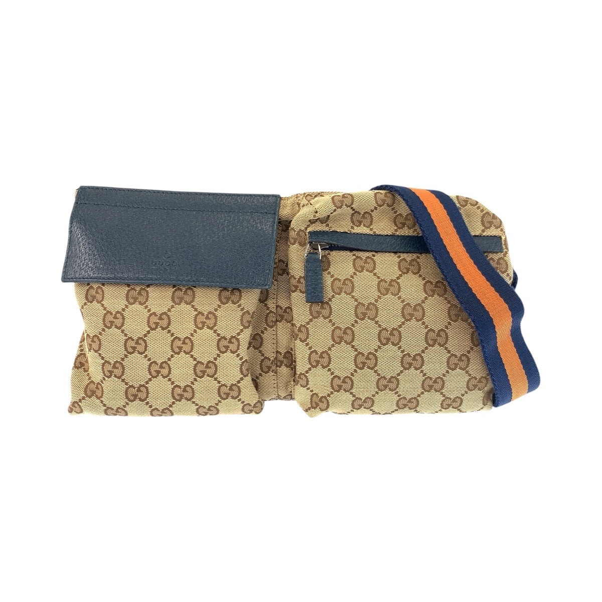 美品 GUCCI グッチ シェリーライン ブラウン ブルー シルバー金具 GGキャンバス レザー/ ボディバッグ ウエストポーチ バムバッグ 602802 【中古】