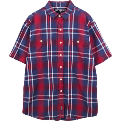 古着 90年代 ラルフローレン Ralph Lauren POLO SPORT ポロスポーツ チェック柄 半袖 コットンシャツ メンズL相当 ヴィンテージ/eaa648889