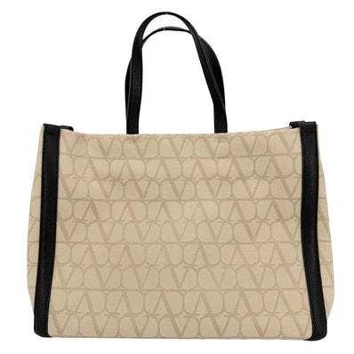 Valentino Garavani ヴァレンティノ・ガラヴァーニ トートバッグ Vロゴ 4Y2BOA35HND キャンバス レザー ベージュ シルバー金具 レディース【中古品】