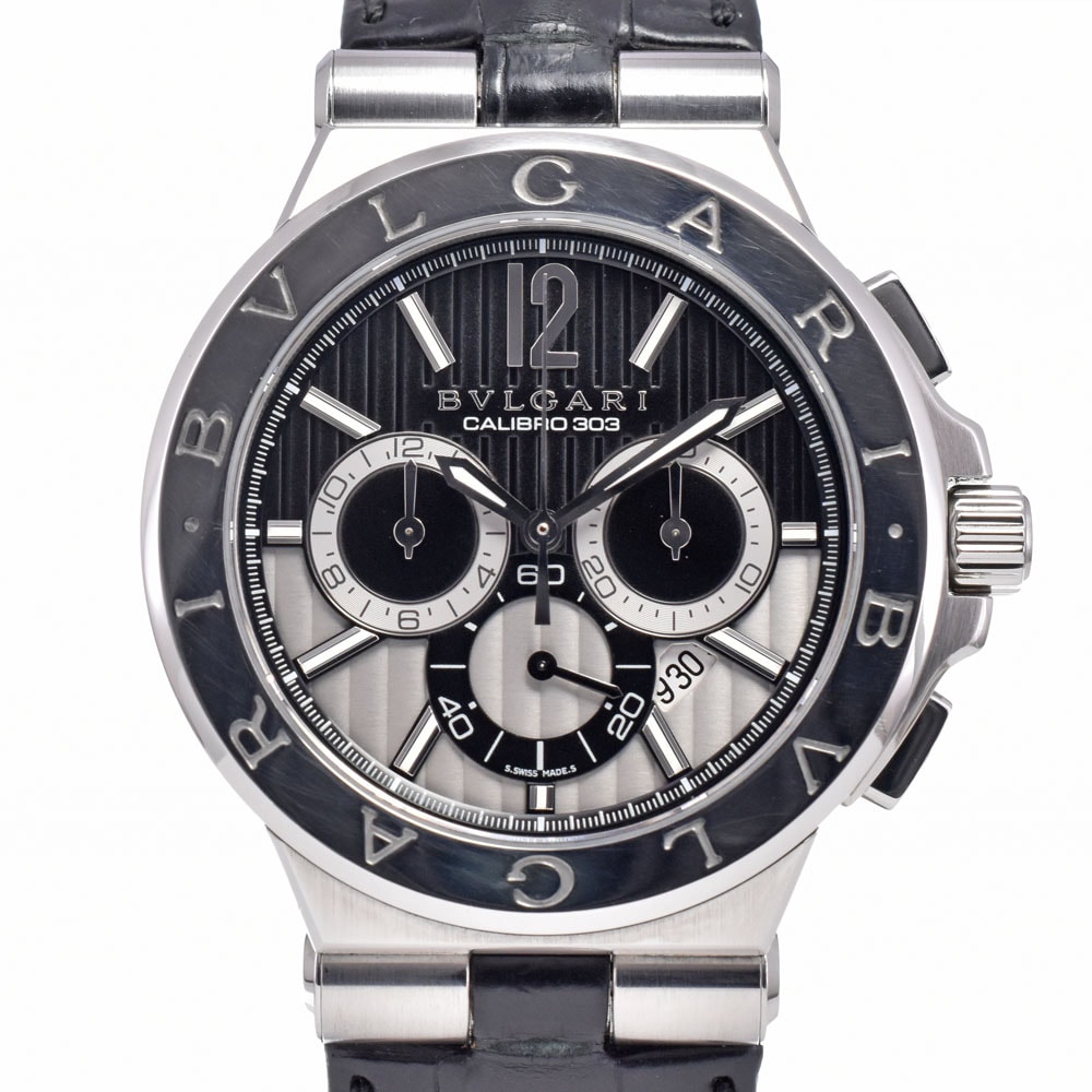 ブルガリ BVLGARI DG42SCH ディアゴノ カリブロ クロノグラフ デイト ブラック 自動巻き メンズ 良品 箱・保証書付き 腕時計 I#150649