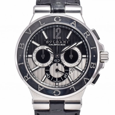 ブルガリ BVLGARI DG42SCH ディアゴノ カリブロ クロノグラフ デイト ブラック 自動巻き メンズ 良品 箱・保証書付き 腕時計 I#150649