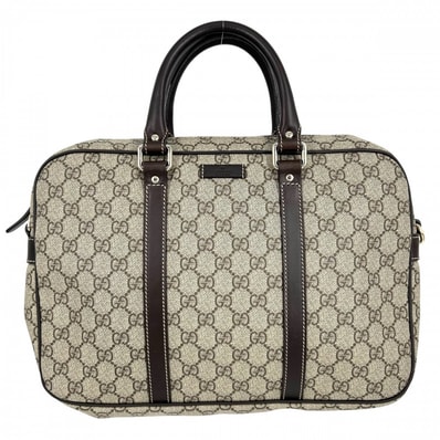 GUCCI グッチ ビジネスバッグ ブリーフケース ハンドバッグ 肩掛け 鞄 かばん 322287 GGスプリームキャンバス レザー ベージュ ブラウン 茶 ゴールド金具 レディース【中古品】