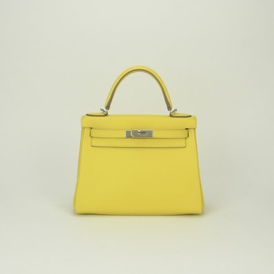 エルメス HERMES ケリー28 ケリー 28 バッグ トートバッグ ショルダーバッグ エバーカラー ライム Lime イエロー yellow 黄 シルバー金具 ハンドバッグ エヴァーカラー V字金具 2Way 内縫い