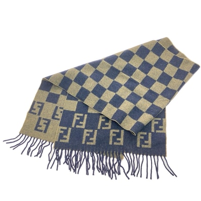 FENDI フェンディ ズッカ柄マフラー ボックスチェック ブラウン×ネイビー