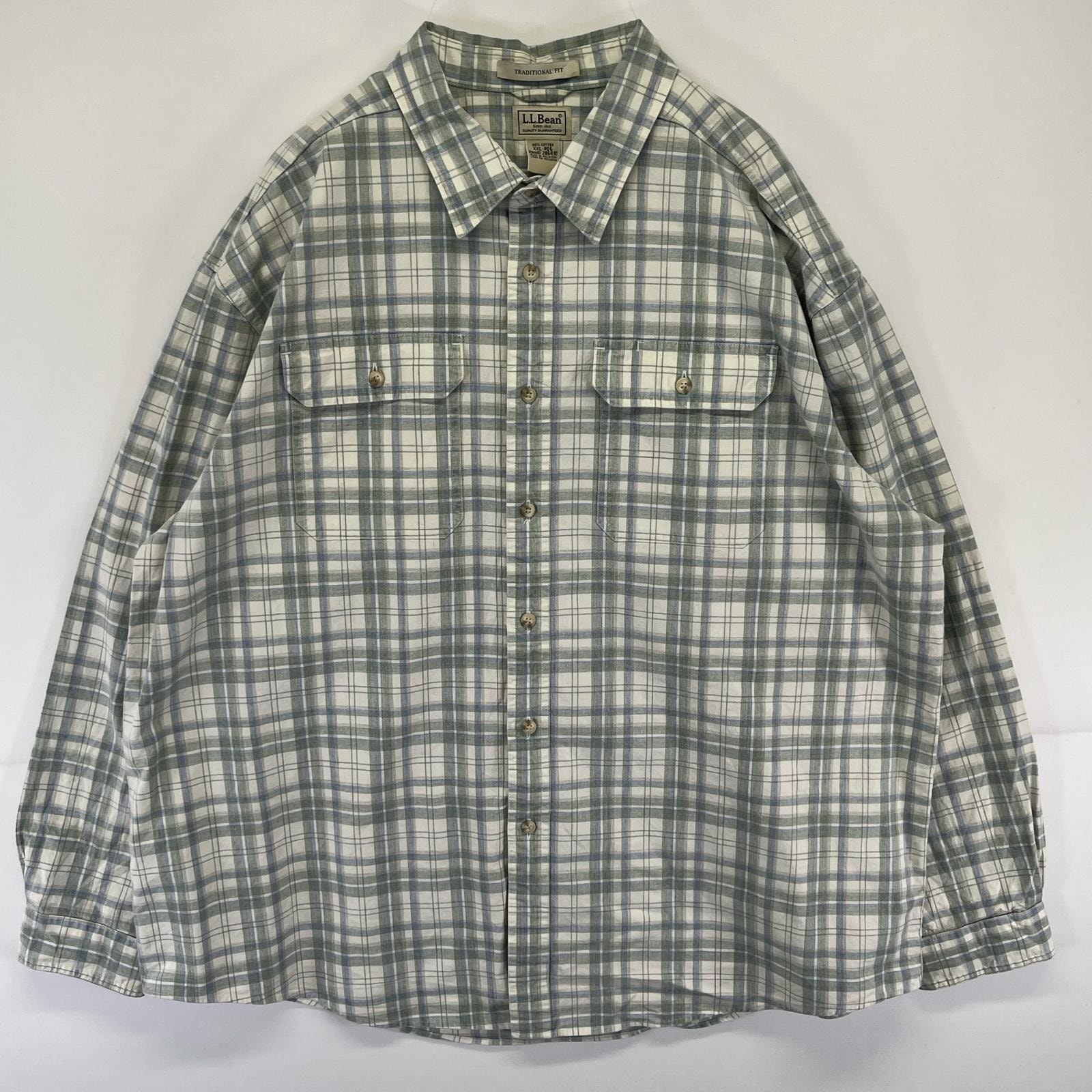 古着 エルエルビーン L.L.Bean 長袖シャツ 胸ポケット 大きいサイズ 2XL  グリーン系 チェック メンズ
