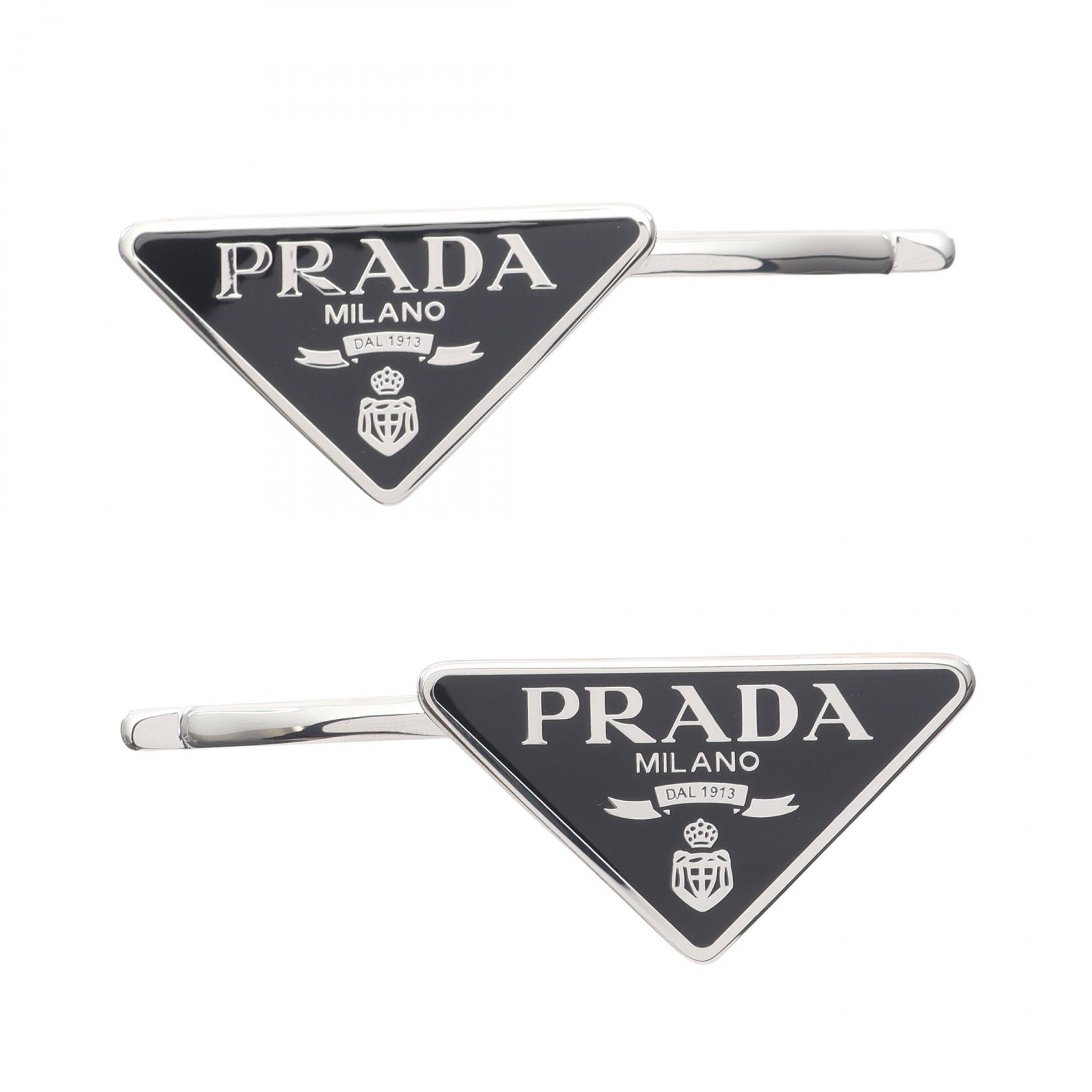 プラダ PRADA FERMAGLI ヘアクリップ 衣料品 ステンレススチール エナメル レディース ブラック系 / シルバー系 1IF0512BA6F0002 【新品】