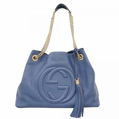 【6dd4409-k】グッチ ショルダーバッグ ソーホー 536196 レザー ブルー シャンパンゴールド金具【中古】レディース