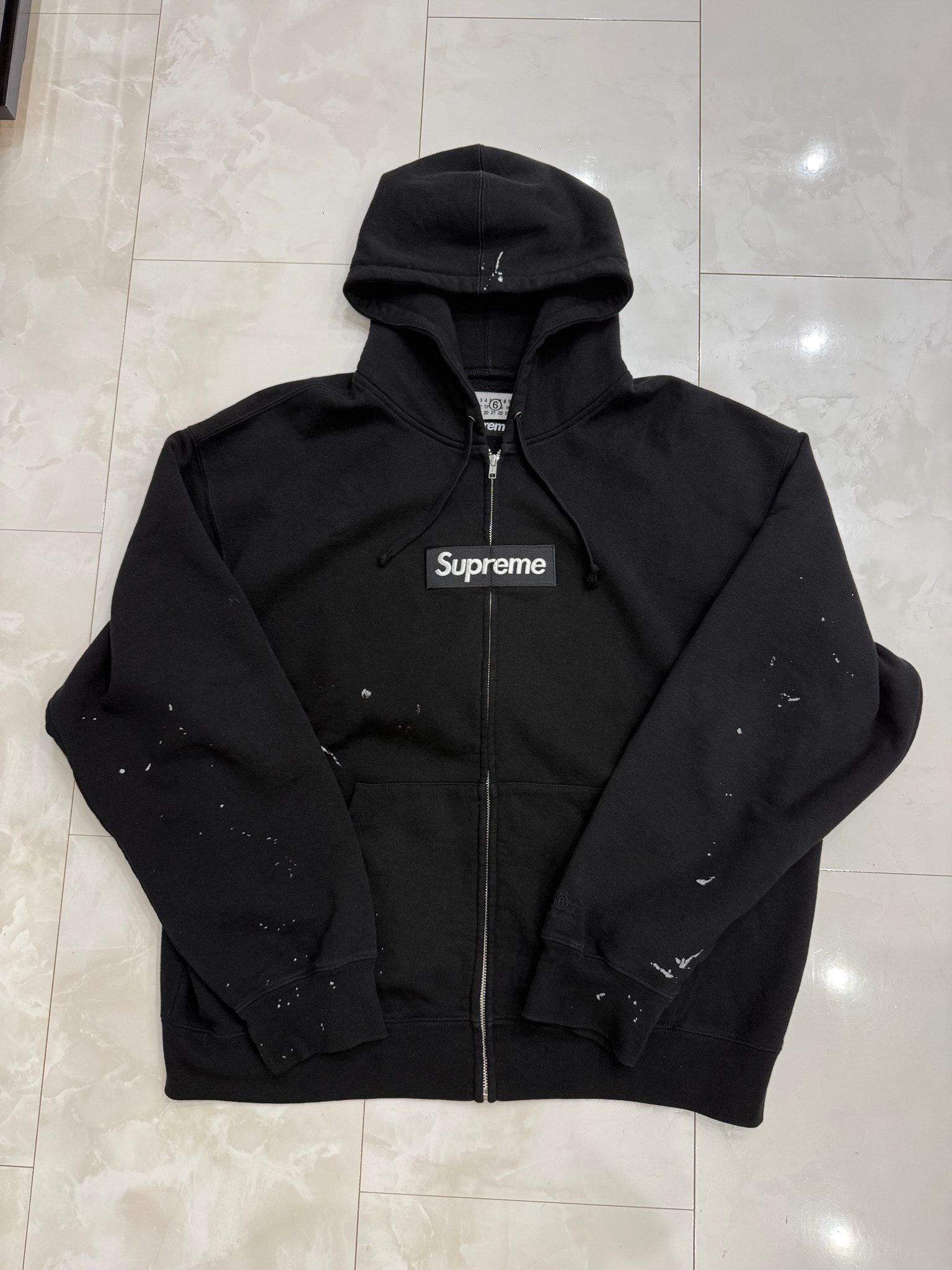 Supreme x MM6 Maison Margiela Box Logo Zip Up Hooded Sweatshirt "Black"