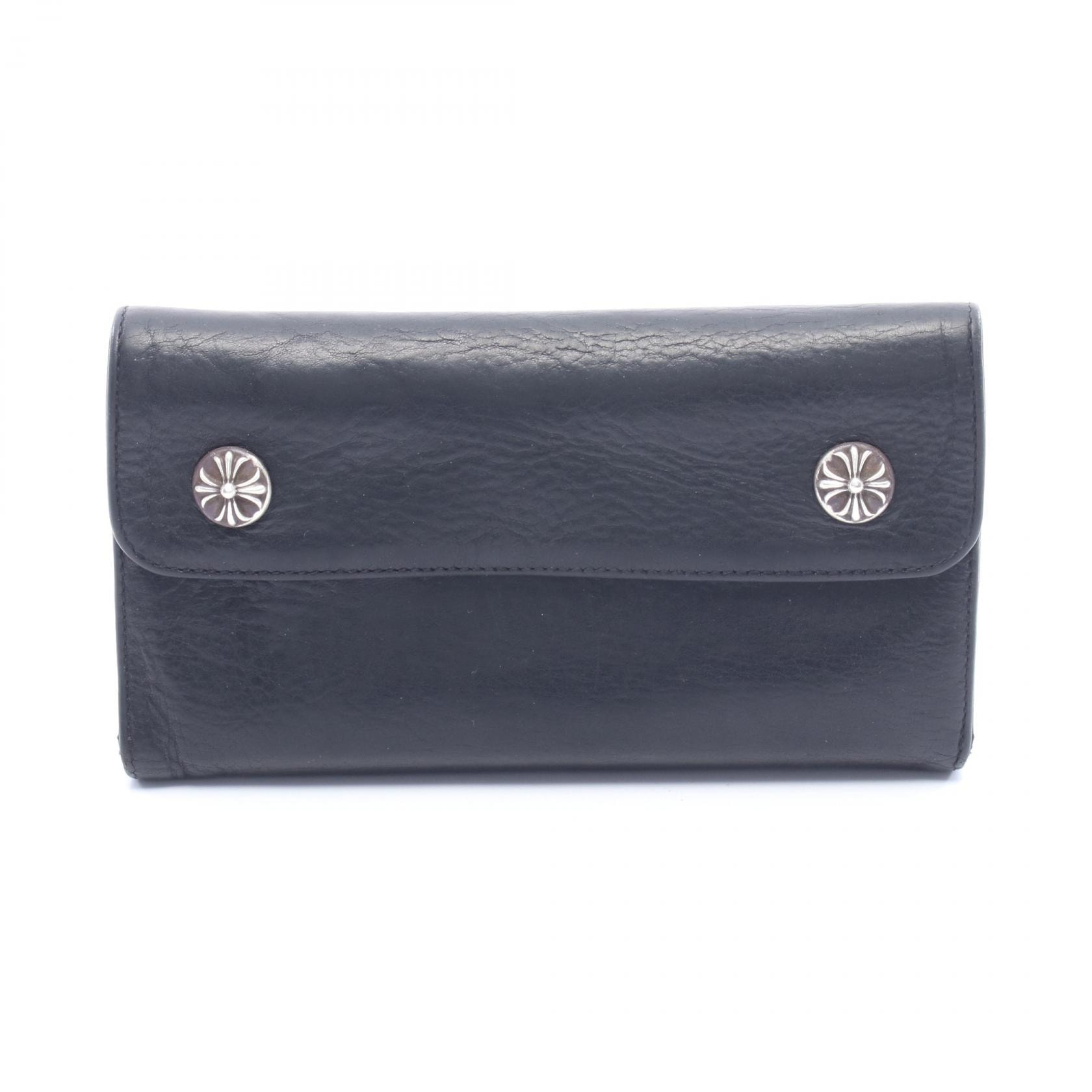 Chrome Hearts Wave Cross Ball Button Leather Wallet "Black/Silver"